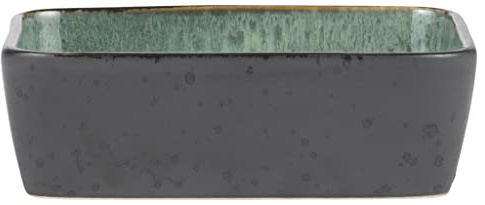 BITZ Auflaufform, Lasagne-Auflaufform aus Steinzeug, rechteckige Ofenform, 19 x 14 x 6 cm, schwarz/grün