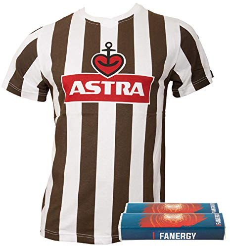 FC St. Pauli Herren Astra Traditions-Shirt T-Shirt Fußball Fanartikel Logo Braun Weiß+ + 2X Fanergy Traubenzucker
