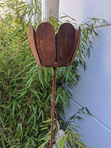 Garten Windlicht Kerzenhalter Flammen aus Metall Rost Gartenstecker Gartendeko B15*15*H115cm