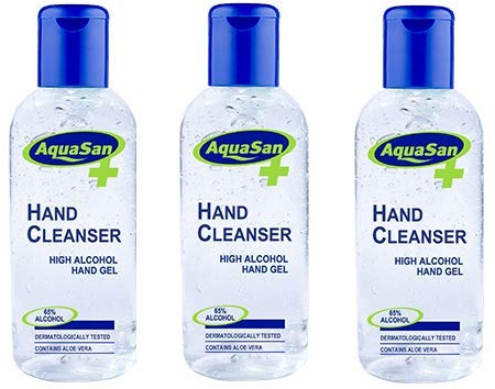 Malibu Aquasan Anti-Bacterial Hand Cleanser Sanitiser 100ml Alcohol Gel 3 Pack