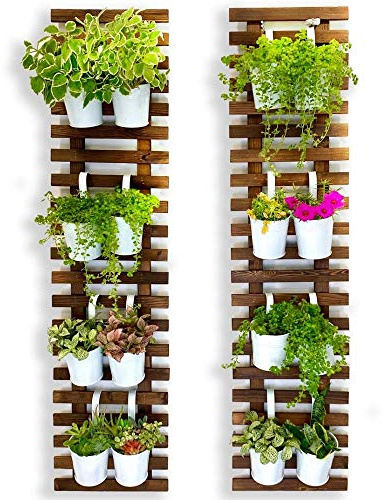 ShopLaLa Wall Planter - 2 Pack, Wooden Hanging Large Planters for Indoor Outdoor Plants, Live Vertical Garden, Plant Wall Mount Flower Pot Holder Hanger Stand Green Herb Wall Decor 47.2 (120cm)