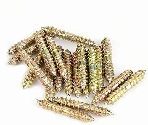 20 PCs 5 * 30mm vis de cheville, vis à double extrémité en fer, filetage de vis autotaraudeuse de placage de zinc pour la connexion du bois