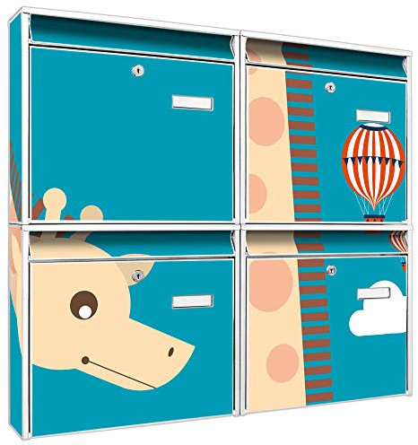 banjado Briefkastenanlage 4 Fach - Postkästen groß - verzinkter Stahl weiß DIN A4 Motiv Long Tall Sally - Briefkasten Set 4 Briefkästen Namensschild, 2 Schlüssel, Montagematerial