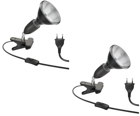 ledscom.de 2x E27 Klemmleuchte LIK, schwarz inkl. PAR38 LED Reflektor-Lampe schwarz 1279lm warm-weiß