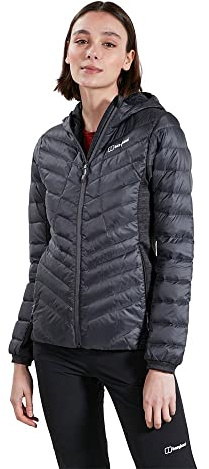 Berghaus Women's Tephra Stretch Reflect Down Jacket, Extra Warmth, Stylish Fit, Grey Pinstripe/Jet Black, 14