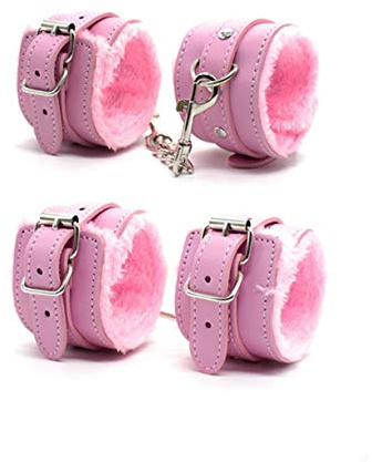 Plüsch Handschellen Fußschellen Bondageset Einstellbar Leder Bondage Set Erotik Handfesseln SM Sex Spielzeug für Paare [2 Pack] (Rosa)