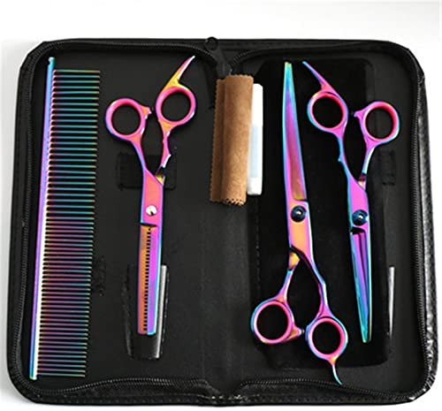 WYGC Scissors Hunde Haarscheren mit Runder Spitze Set-Perfekte, gerade, Gebogene Schere mit Kamm für die Pflege von Deshedding für Hunde und Katzen, Professionelles Pflege-Tool-7.0