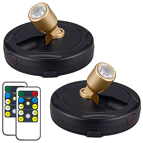 HAMVIDNE Wireless LED Spotlight, Battery Powered Picture Lights, Uplighting Indoor, Puck Lights with Remote, Stick Spot Light for Wall Art Display Dartboard Painting Artwork Accent Closet-Gold