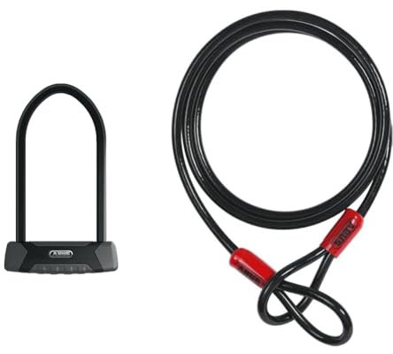 ABUS Bügelschloss Granit XPlus 540 + USH-Halterung - Fahrradschloss mit starkem Parabolbügel - 230 mm Bügelhöhe Sicherheitslevel 15 - Schwarz & Schlaufenkabel Cobra, 10 mm, schwarz, 140 cm