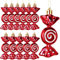 Threan 12 Adornos Navideños de Caramelos Adornos Colgantes de Bastones de Caramelo con Purpurina Adornos de Menta y Caramelo para Árbol de Navidad con Cuerdas Doradas(Rojo,Plástico)