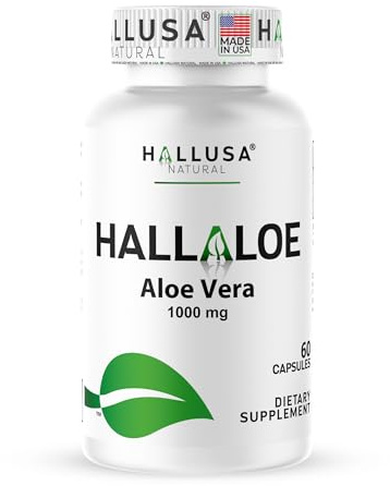 Hallusa Natural HallAloe - Aloe Vera Capsules 1000 mg, 60 Count, Support Gut Health & Digestive Comfort, Skin Hydration, Immune Supplement, High Absorption, Non GMO, Gluten Free, Dietary Supplement