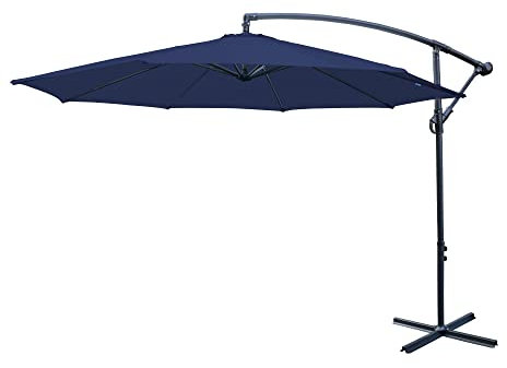 Green Bay 3m Banana Parasol - Crank Mechanism Sun Shade Canopy Cantilever Hanging Umbrella for Outdoor Garden Patio Summer Camping - Green/Cream/Black/Wine Red/Coffee/Grey/Brown (Blue)