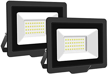 PICAA Faretto LED da Esterno, 2X 30W Faro da Lavoro a LED 6500K, luce di sicurezza LED,Proiettore Super Luminoso, Proiettore da Costruzione per Campeggio, Riparazione Auto, Escursionismo e Pesca
