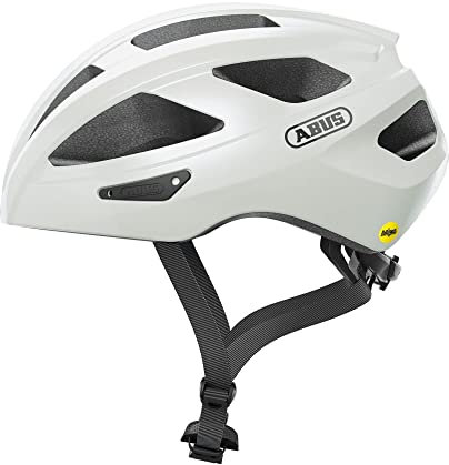 ABUS Rennradhelm Macator MIPS - Fahrradhelm für Einsteiger mit Schirm - geeignet Zopfträger - Damen und Herren - Weiß, Größe M, M (52-58 cm)