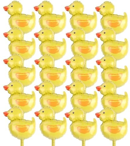 20 mini globos de papel de aluminio con forma de pato, globos de aluminio de animales de granja, mini globos de aluminio de pato amarillo para decoraciones de baby shower