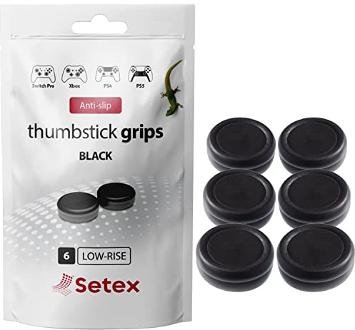 Setex Gecko Grip, Protections pour joysticks analogiques, pour PlayStation 5, PS4, Xbox One, Switch Pro et Steam Deck, antidérapantes et microstructurées, (3 Paires), Noir, Protections Uniquement