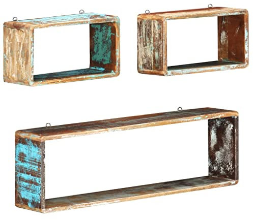 vidaXL 3X Würfel Wandregal Recyceltes Massivholz Lounge Cube CD Regal Holzregal Bücherregal Würfelregal Wandboard Schwebegregal Regalwürfel