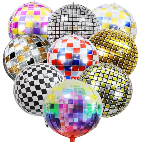 9pcs Palloncino Metallici a Specchio 4D, Disco Alluminio 22 Pollici, Per Feste Discoteche Matrimoni Disco