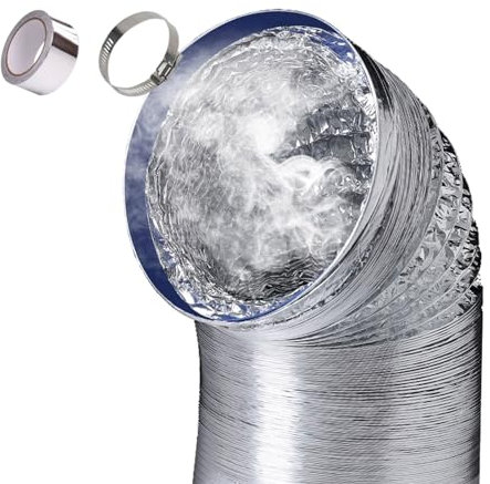 Lüftungsschlauch für Abluftventilator Abluftschlauch aus Aluminium, Flexibel Lüftungsschlauch Abluftrohr für Abluftventi, Aluminium-Innenisolierung, Flexible Luftleitungen zur Belüftung, mit Schellen