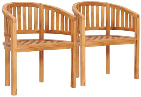 vidaXL Stolar i massivt teak, trädgårdsmöbler, bananformade trädgårdsmöbler, väderbeständiga och lågt underhåll, set med 2