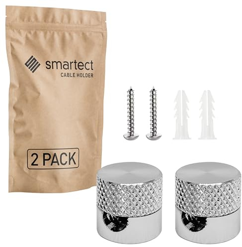 smartect Aluminium Wand- und Deckenpins 2 Stück für Textilkabel in Metall | Ø16 x 16mm Geriffelte Deckenbefestigung mit Schrauben und Dübeln, Affenschaukel Aufputz-Kabelhalter für eigenes DIY Projekt