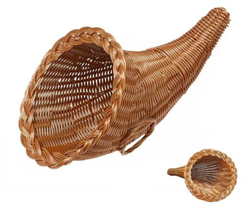 DEARMAMY Decorazione Cornucopia Cestino Corno Di Vimini Vite Autunno Cestino Ringraziamento Vimini Cornucopia Corno Ringraziamento Cesto Di Tessuto Spuntino Di Pane Per
