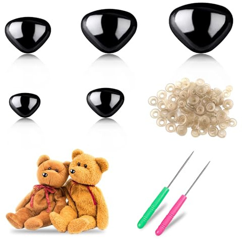 RYAN 100 Stück Sicherheitsnasen für Häkeltiere Puppennasen mit Unterlegscheiben Sicherheitsnasen 30/24/22/18/15mm für Amigurumi Marionetten Plüschtiere DIY Handwerk Schwarz