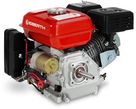 EBERTH 6,5 PS 4,8 kW Benzinmotor Standmotor Kartmotor Antriebsmotor mit 19 mm Ø Welle konisch, E-Start, 7ah 12V Batterie, Ölmangelsicherung, 4-Takt, 1 Zylinder Benzin Motor, 196 ccm, luftgekühlt