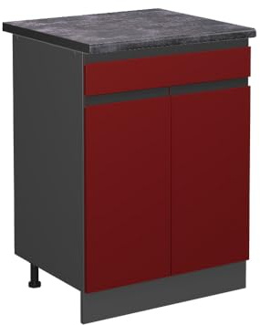 Vicco Küchenunterschrank R-Line, Rot, 60 cm | 1 Schublade · AP Anthrazit inkl. · Höhenverstellbare Füße · 2 Türen · ✓ Leichter Zugriff