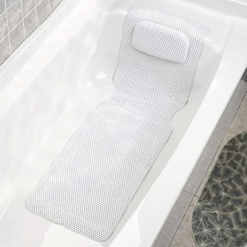 Full Body Spa Bathtub Pillow Mat with 30 Non-Slip Super Suction Cups Full Body Spa Bath Mattress Pillow Bathtub Cushion Mattress for Neck Back and Tailbone Support Quick Dry