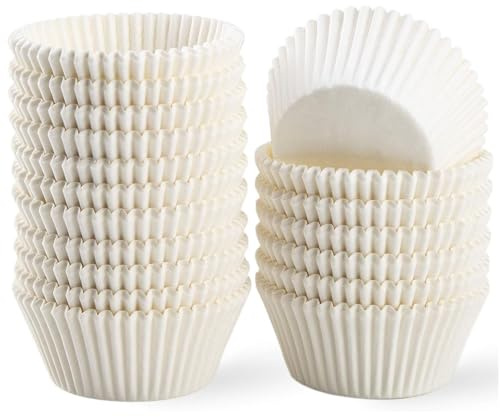 200 Count White Cupcake Liners, Greaseproof Mini Paper Baking Cups, No Smell, Food Grade Baking Cups for Mini Muffins, Fairy Cakes, and Cupcakes (Standard Size)