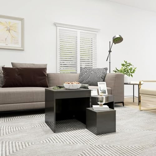 Sufrk Satztische 3-TLG. Hochglanz-Grau Holzwerkstoff Side Table Living Room Tisch Wohnzimmer Beistelltisch Satztische FüRs Wohnzimmer