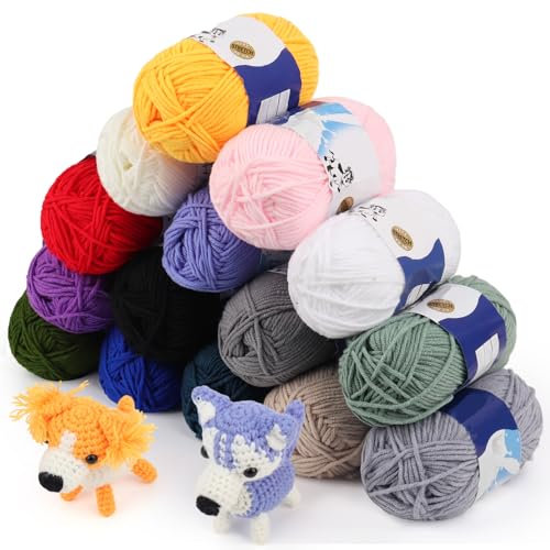 Coopay Wolle zum Häkeln, 15 x 50g Bunt Häkelgarn, 5 Faiding Weich Wolle zum Stricken, Handstrickgarn für Anfänger und Kinder, Baumwolle Babywolle für Häkel- und Strickprojekt, Baumwolle Crochet Yarn