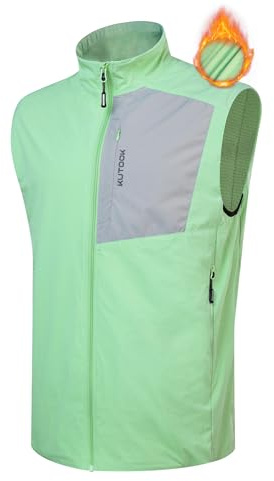 KUTOOK Herr Vinterväst Män Sport Fleece Väst Softshell Vandring Vindtät Foder Golfväst För Berg Vandring Cykling Och Andra Utomhusaktiviteter, Grön, M