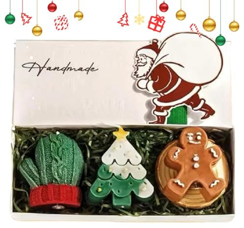 Weihnachten Duftkerzen | 3er Set Weihnachten Wachskerzen | Handgemachte Home Duftkerzen, Kreative Weihnachtsbaum Wachskerzen für Frauen und Männer