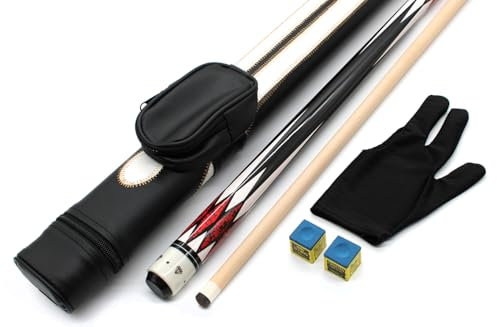 BILMAG Billard Queue Set Komplettset Black Diamond, 147cm Queue mit Köcher, Handschuh und Kreide (Diamond - Rot)