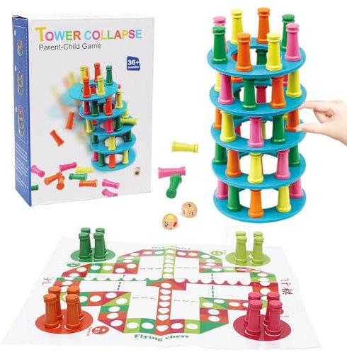 CEWROM Montessori Brettspiel ab 3 4 5 6 Jahre, 48 Stück Bunte Holzsäule Würfelspiel Mathematik Lernspielzeug, Feinmotorik Spiel & Zählspielzeug, für Junge und Mädchen Familie Party