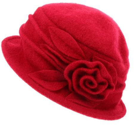 VALICLUD Dekorative Cloche Mütze Für Damen Vintage Winterhut Mit Blumen-Design Für Partys Und Besondere Anlässe Eleganter Wollhut