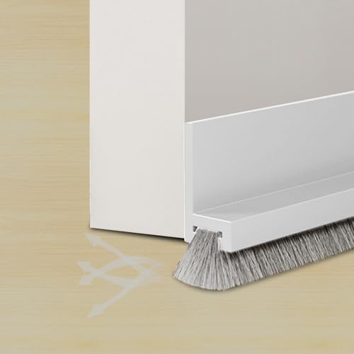 Lonwiner Joint de Porte,Joint Brosse Isolation Phonique Porte,Calfeutrer Bas de Porte,joint de porte d'entrée,Auto-adhésif et Peut être Coupé à la Taille,Boudin de Porte (Blanc, 100CM)