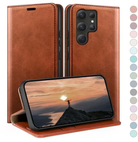 HUOUH für Samsung Galaxy S25 Ultra Hülle mit RFID Schutzhülle aus Lederhülle Handyhülle,Kartenfach Leder ständer Handy hülle,360 grad Schutz Cover für Samsung S25Ultra Klapphülle Wallet Case Hellbraun