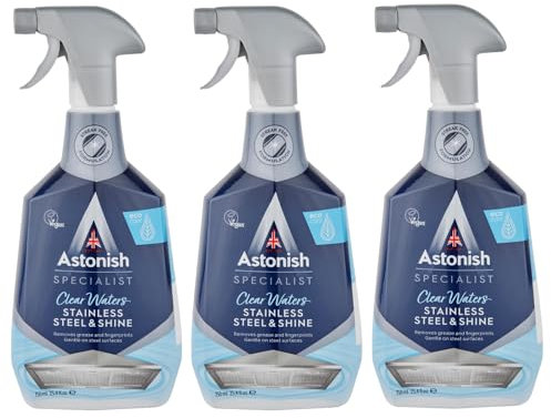 Astonish Specialist Stainless Steel and Shine Spray, for Polished Surfaces, Clear Waters, 3 x750ml