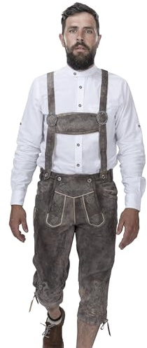 Schöneberger Trachten Couture Herren Kniebund Lederhose mit Hosenträgern - Original antik bayerische Trachtenhose für das Oktoberfest aus Nubukleder Wallis (52)