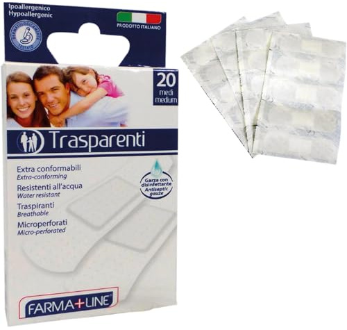 Sicignano | Cerotti Medi Extra Conformabili, Resistenti all'Acqua, Traspiranti, Ipoallergenici, con Garza Disinfettante – Dermatologicamente Testati (Set 20 pz, 1, unità)