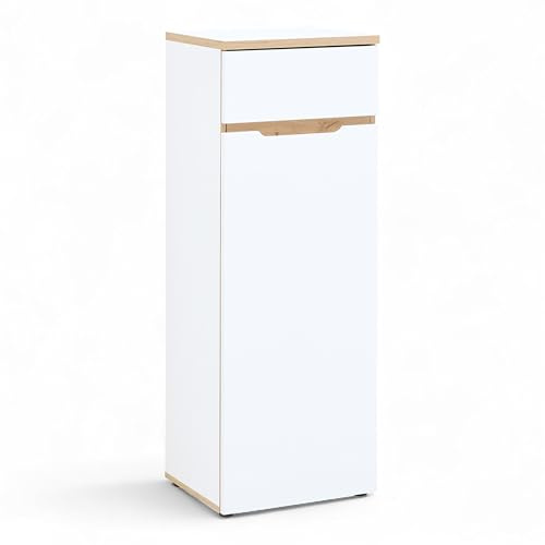 Memphis Aktenschrank Büroschrank Weiß Artisan Eiche 45 x 122 x 38 cm | Büromöbel für das Arbeitszimmer mit 1 Tür, 2 Einlegeböden, viel Stauraum für Ordner und moderne Griffleisten