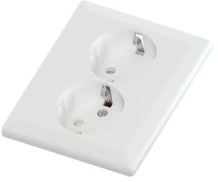 Temolink Euro Classic 2 Fach Steckdose, 2 Schuko Unterputz Wandsteckdose, 250V 16A, 103 x 84 mm Steckdosen für 1,5x Unterputzdose, Weiß