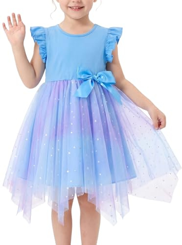 Miipat Flickklänningar tyll prinsessa småbarn flickklänning sommar flygande ärmar barn tutu klänning för födelsedagsfest bröllop festtåg, BLÅ, 4-5 År