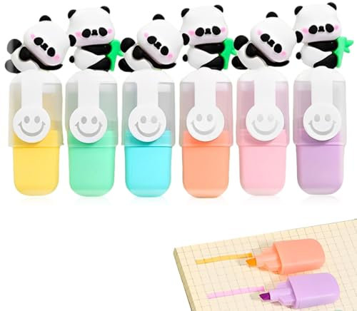 CEJAS 6 Piezas Subrayadores Set, Lindo Resaltador con Forma de Panda,Subrayadores para Oficina, Escuela y Diarios, No Tóxicos y Duraderos,6 Colores