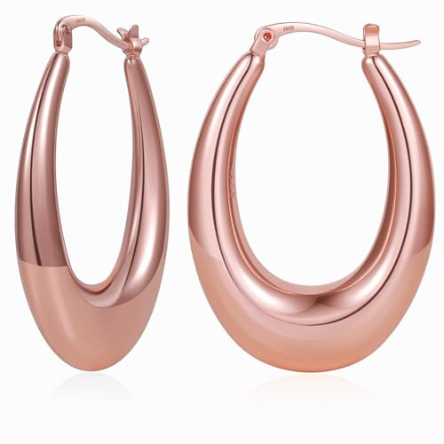 PABBEU Orecchini Donna Oro Rosa, Ipoallergenici Ovali Spessi Orecchinis Donna Cerchio Oro Rosa, Leggeri e Ipoallergenici Orecchini a Cerchio Donnas 50mm