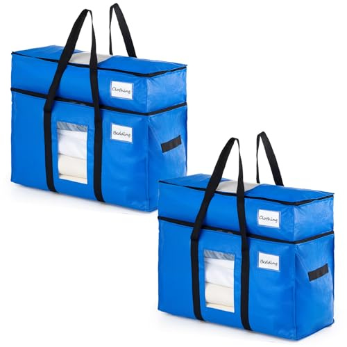 TAILI Sacchi per traslochi a doppio strato con manici e cerniere robusti, indispensabili per traslochi, conservazione di vestiti, imballaggio, sacchi per biancheria (blu, confezione da 2)