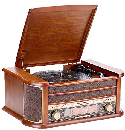 HCZKIUJY Tocadiscos Retro, Tocadiscos de Madera, Fonógrafo Retro, Tocadiscos de Vinilo, Radio Vintage, Tocadiscos Antiguo, Cinta